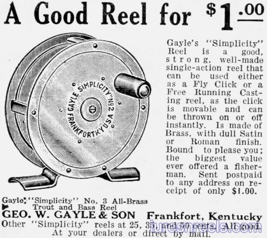1929 GAYLE SIMPLICITY Fly Reel Ad 