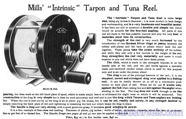 WILLIAM MILLS 1909 Catalog Image of The GAYLE INTRINSIC Tarpon Reel 